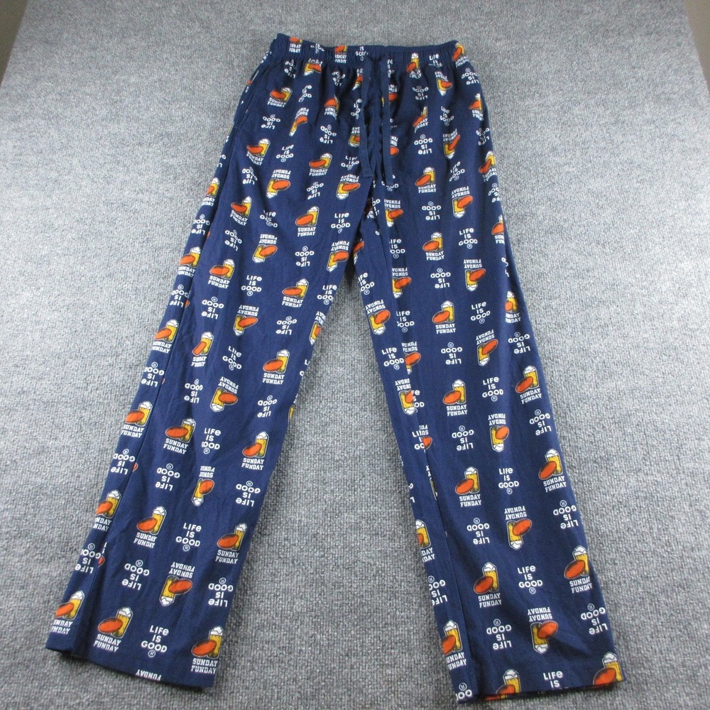 Life Is Good Pajama Pants Mens S Blue Fleece Sunday‎ Funday Beer Football Lounge